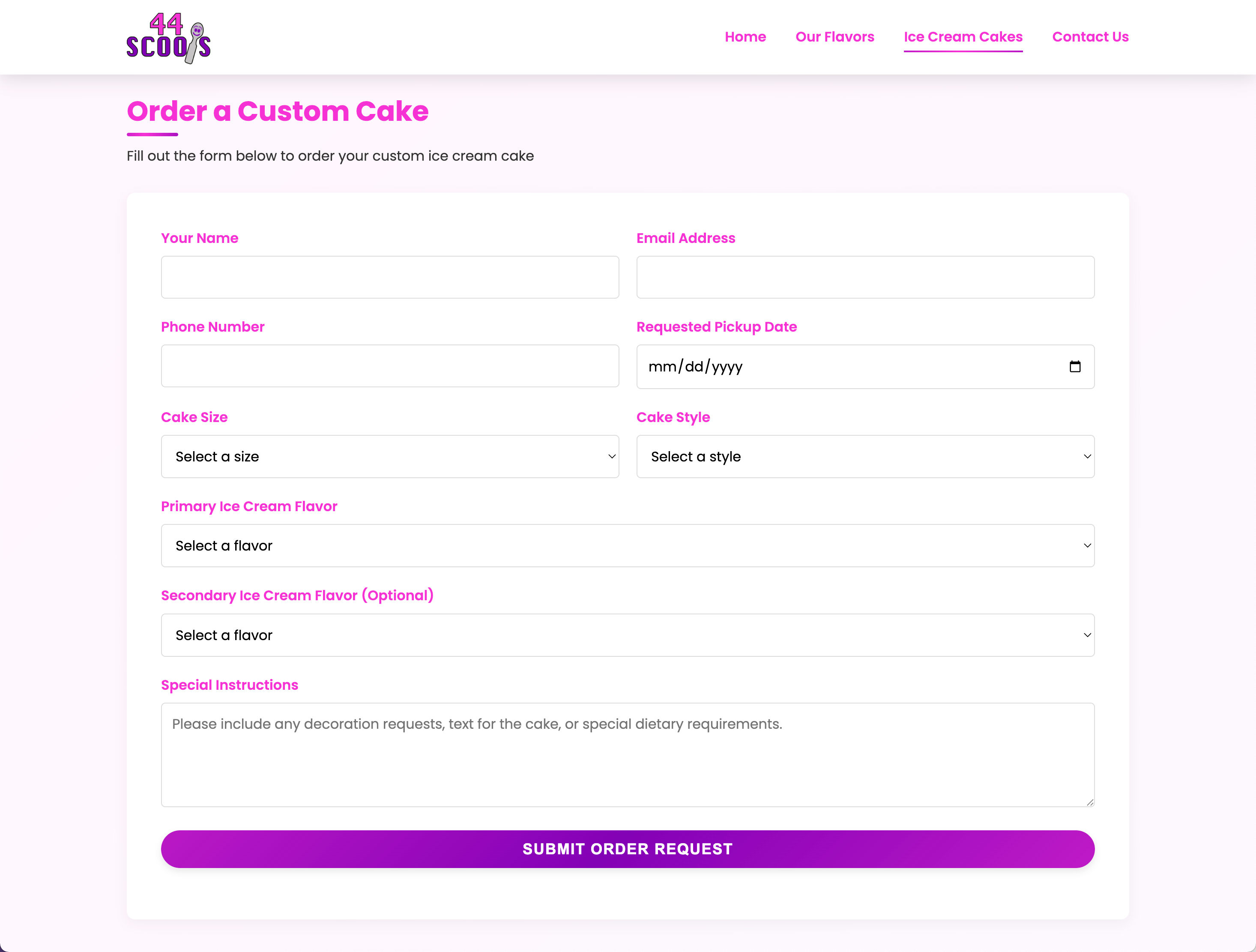 44 Scoops Cake Order Form